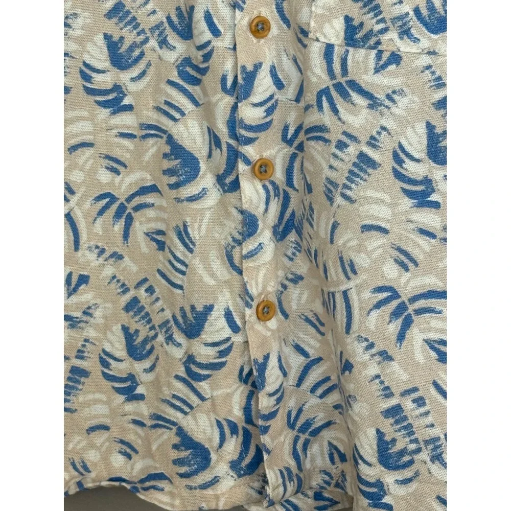 Ben Sherman Button‎ Down Boys 7 Blue Linen Blend Tropical Leaf Print Shirt